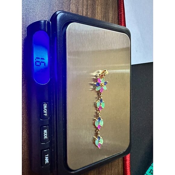 14k Solid Yellow Gold Flower Dangle Pendant Charm Natural Mix Stones 1.64 Grams - Picture 4 of 7